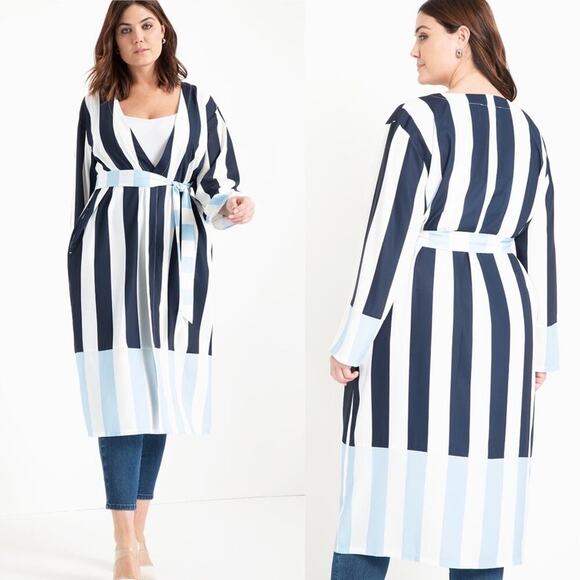 Eloquii mixed striped blue duster kimono cardigan light jacket size 24‎ - Picture 1 of 7